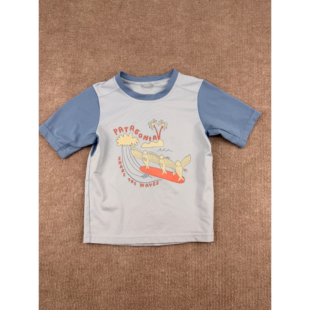 Patagonia Kids 5T Capilene Silkweight Rash Guard Blue Share The Waves Graphic